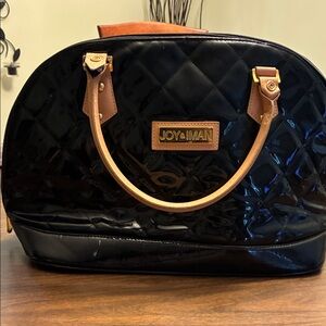 Joy & Iman Black Quilted Satchel with Tan Accents
